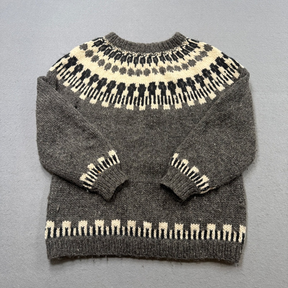 Vintage Handmade Crewneck Sweater Size Large Gray Icelandic Chunky Wool Knit